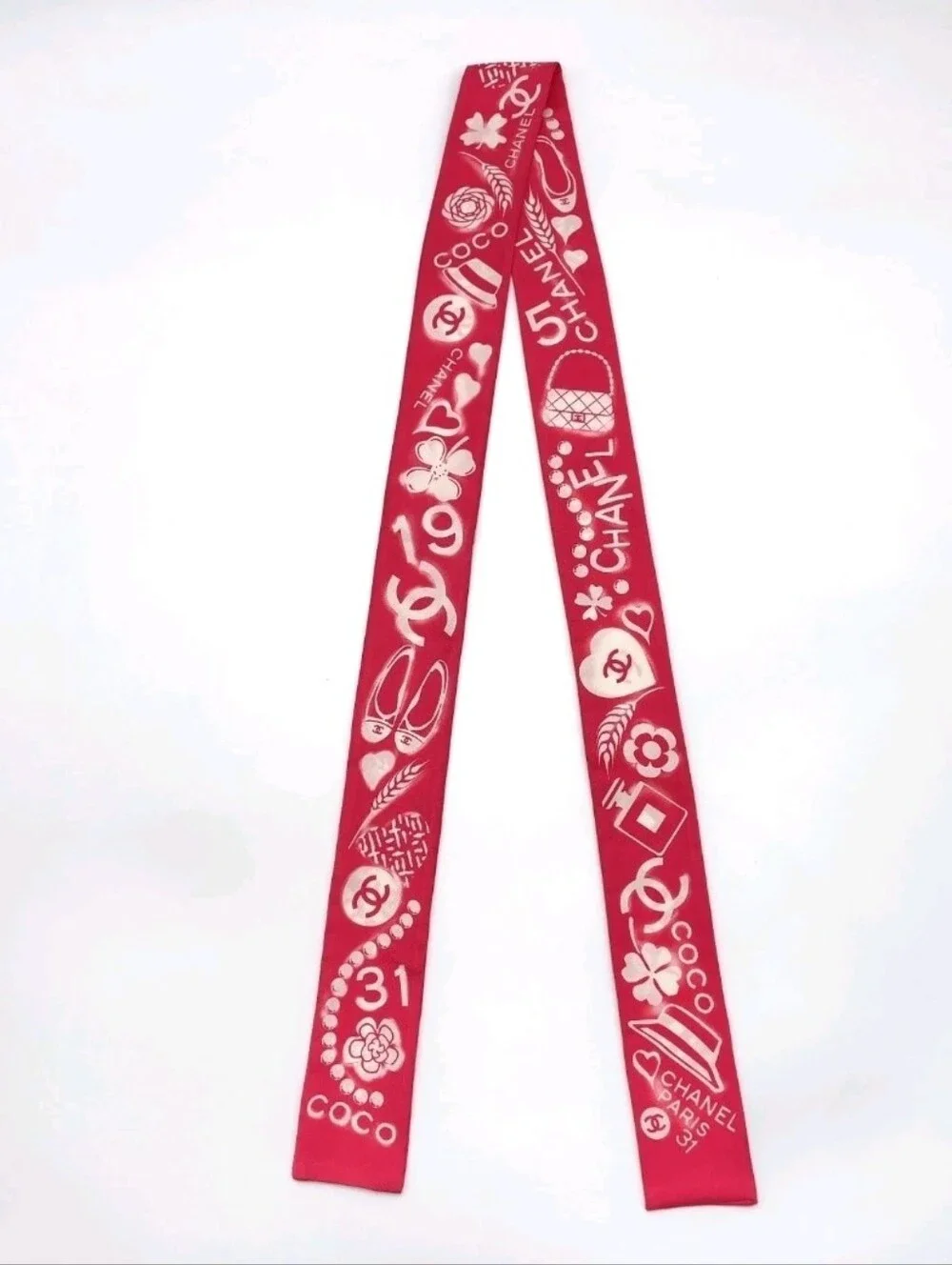 Auth Chanel Cambon Coco Silk Twilly Scarf